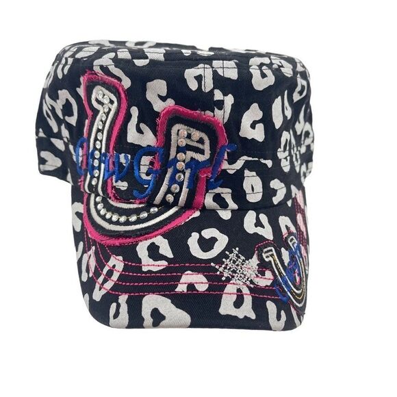 Crown Hat Womens military cadet Baseball Cap Black White Embroidered Cowgirl bli - Picture 2 of 13